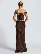 Leopard Print Off Shoulder Crop Top And Maxi Skirt Set